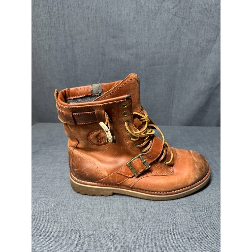 Polo Ralph Lauren Maurice Leather Buckle Boots Mens 8.5D Brown Combat Distressed - Picture 3 of 16